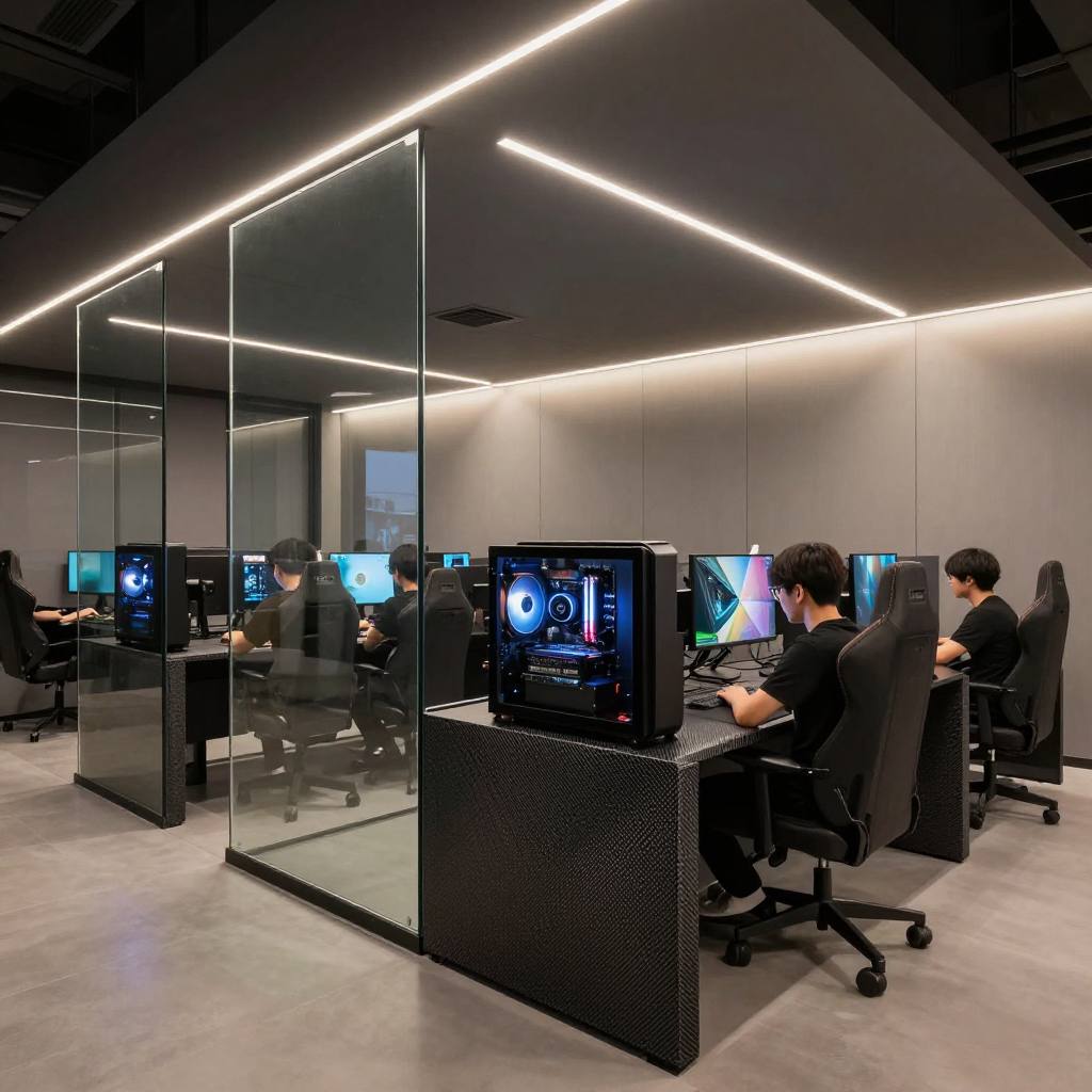 A quiet lit window booth at CLOUDNINE where one person plays beside daylight